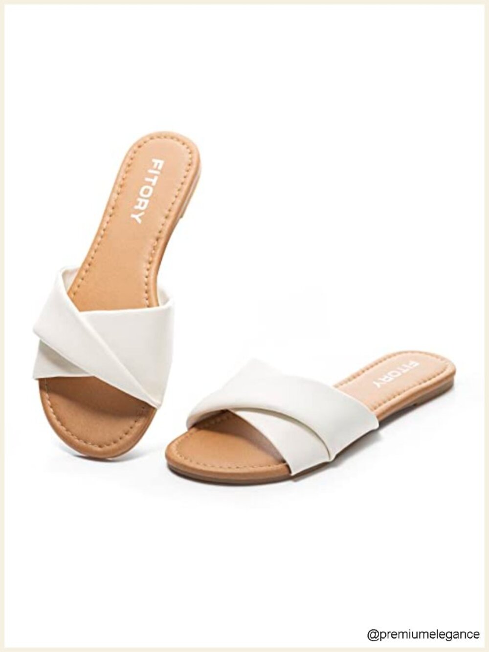 Faux Leather Slide Sandals with Cushioned Insole, Flat Slippers for Walking